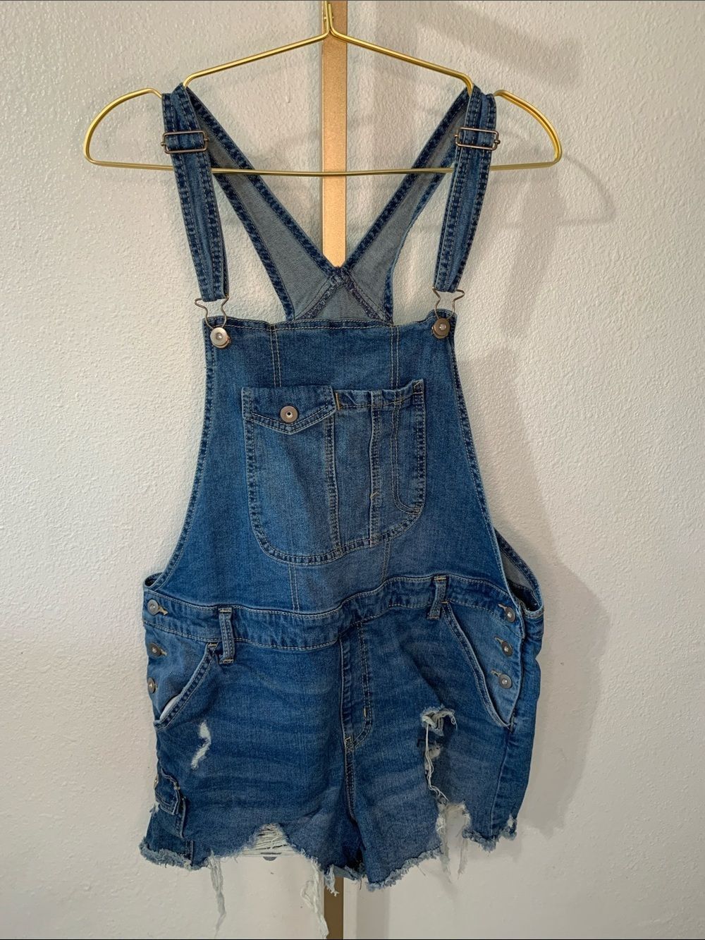 No Boundaries Light Blue Denim Shortalls with distressing-Size XXL